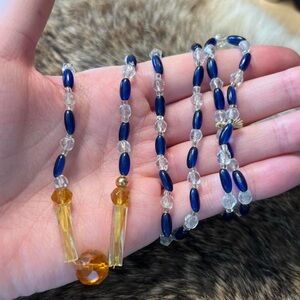Vintage blue, white and yellow glass bead necklace